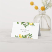 Moderne Aquarellgelbe Zitronen und Leaf Platzkarte (Rückseite)