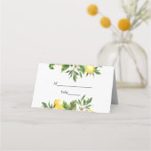 Moderne Aquarellgelbe Zitronen und Leaf Platzkarte (Vorderseite)