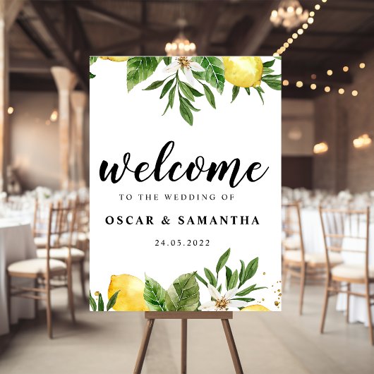 Moderne Aquarellgelbe Zitronen und Leaf Poster