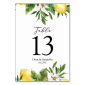 Moderne Aquarellgelbe Zitronen und Leaf Tischnummer (Vorderseite)