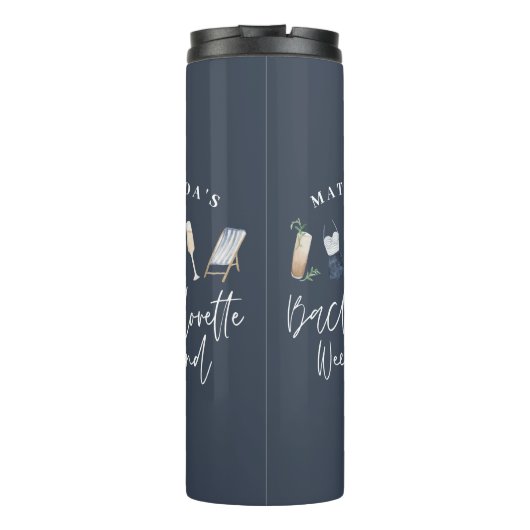 Moderne Aquarellgetränke mit blauer Bachelorette Thermosbecher (Rückseite)