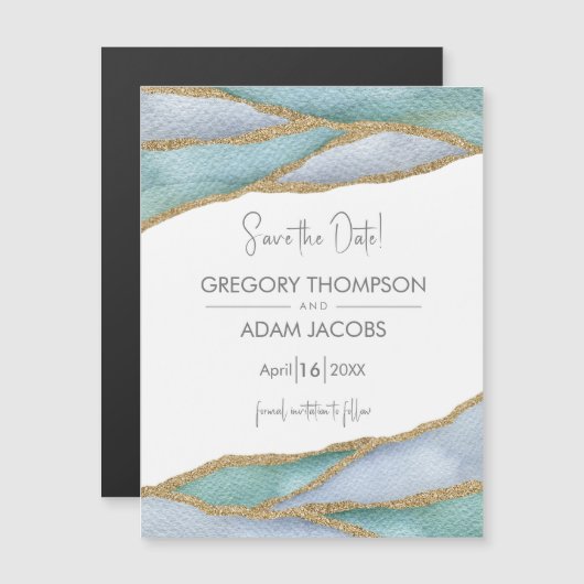 Moderne Aquarellgoldakzente speichern den Datums-M Magnetkarte (Vorne/Hinten)