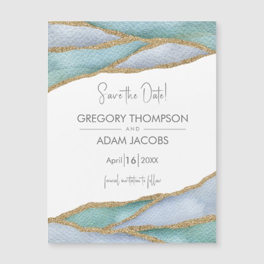 Moderne Aquarellgoldakzente speichern den Datums-M Magnetkarte (Vorderseite)