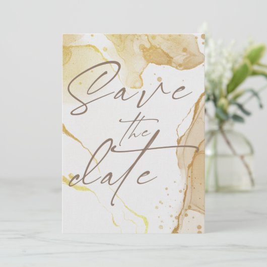 Moderne Aquarellgoldfarben Save the Date Einladung (Stehend Vorderseite)