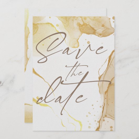 Moderne Aquarellgoldfarben Save the Date Einladung (Vorne/Hinten)