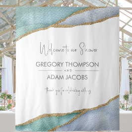 Moderne Aquarellgoldfliesen mit Duschvorhang Wandteppich