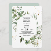 Moderne Aquarellgrün Eukalyptus Grünrahmen Einladung (Vorne/Hinten)