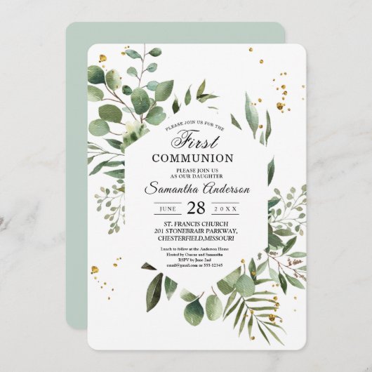 Moderne Aquarellgrün Eukalyptus Grünrahmen Einladung (Vorne/Hinten)