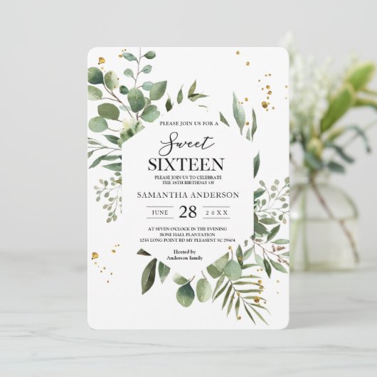 Moderne Aquarellgrün Eukalyptus Grünrahmen Einladung (Stehend Vorderseite)