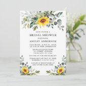 Moderne Aquarellgrün Sonnenblumen Brautparty Einladung (Stehend Vorderseite)