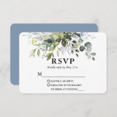 Moderne Aquarellgrüne Dusty Blue Wedding RSVP Karte (Vorne/Hinten)