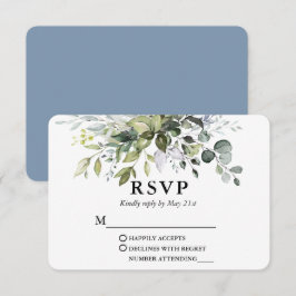 Moderne Aquarellgrüne Dusty Blue Wedding RSVP Karte