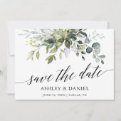 Moderne Aquarellgrüne Kalligraphie Save The Date (Vorderseite)