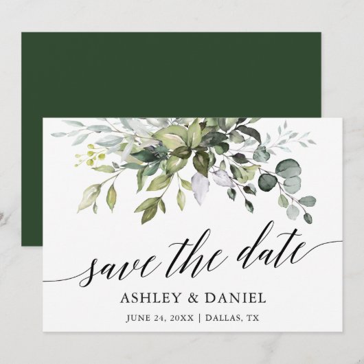 Moderne Aquarellgrüne Kalligraphie Save The Date (Vorne/Hinten)