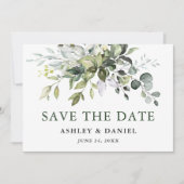 Moderne Aquarellgrüne Save The Date (Vorderseite)