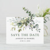 Moderne Aquarellgrüne Save The Date (Stehend Vorderseite)