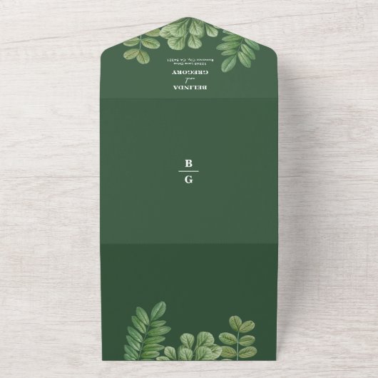 Moderne Aquarellgrüne Smaragdgrüne Hochzeit All In One Einladung (Außenbereich)