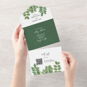 Moderne Aquarellgrüne Smaragdgrüne Hochzeit All In One Einladung (Abreißen)