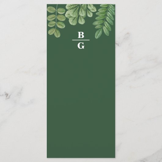 Moderne Aquarellgrüne Smaragdgrüne Hochzeit Menükarte (Rückseite)