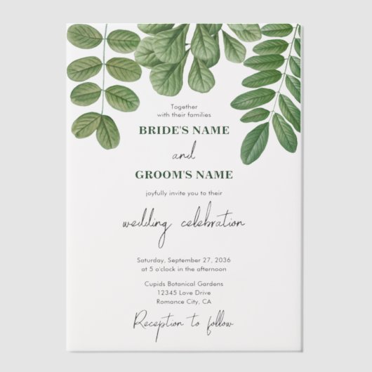 Moderne Aquarellgrüne Smaragdgrüne Hochzeit Pergament Einladungen (Vorderseite)