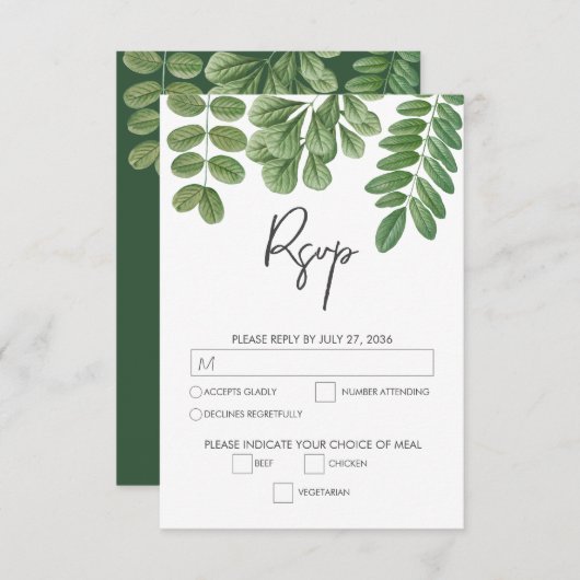 Moderne Aquarellgrüne Smaragdgrüne Hochzeit RSVP Karte (Vorne/Hinten)