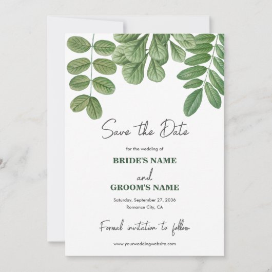Moderne Aquarellgrüne Smaragdgrüne Hochzeit Save The Date (Vorderseite)