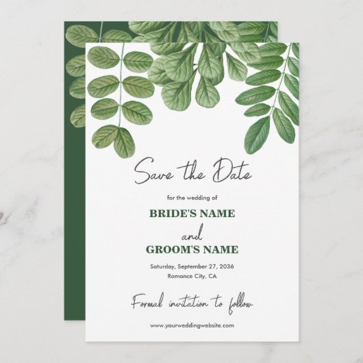 Moderne Aquarellgrüne Smaragdgrüne Hochzeit Save The Date (Vorne/Hinten)
