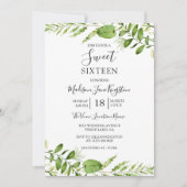 Moderne Aquarellgrüne Süße 16 Einladung (Vorderseite)