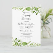Moderne Aquarellgrüne Süße 16 Einladung (Stehend Vorderseite)