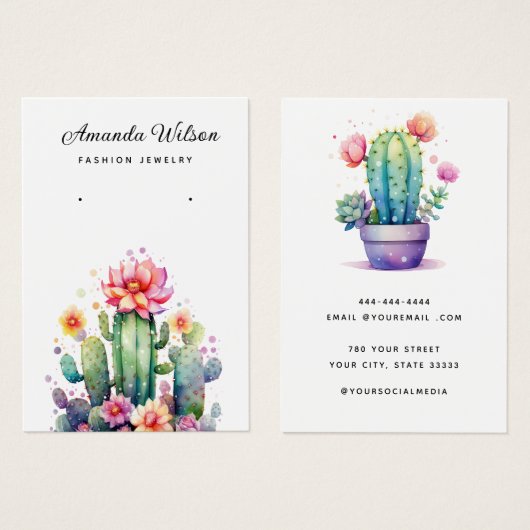 Moderne Aquarellkarte Cactus Ohrring (Vorne & Hinten)