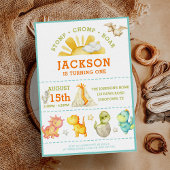 Moderne Aquarellkids Dinosaurier 1. Geburtstag Einladung