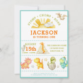 Moderne Aquarellkids Dinosaurier 1. Geburtstag Einladung (Vorderseite)