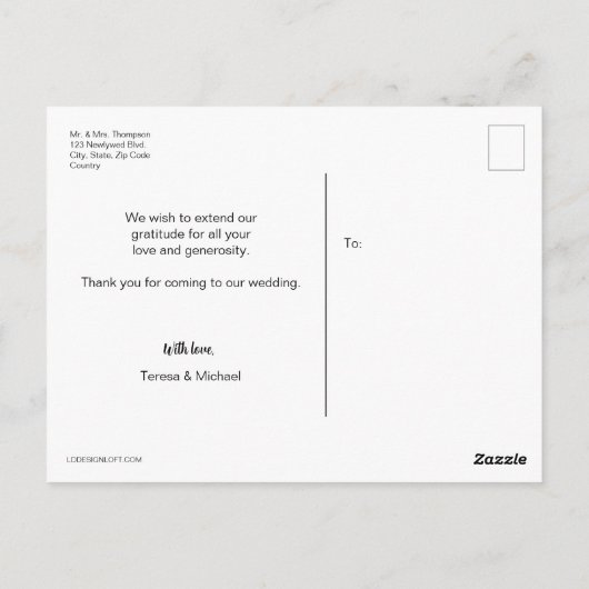 Moderne Aquarellkirsche Blüte Hochzeit danke Postkarte (Rückseite)