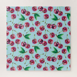 Moderne Aquarellkirschen: Juicy Berry Pattern Puzzle