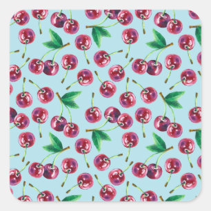 Moderne Aquarellkirschen: Juicy Berry Pattern Quadratischer Aufkleber