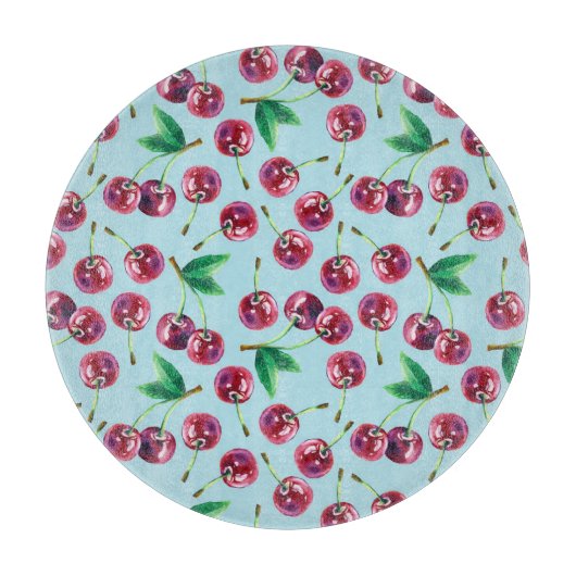 Moderne Aquarellkirschen: Juicy Berry Pattern Schneidebrett (Vorderseite)