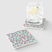 Moderne Aquarellkirschen: Juicy Berry Pattern Steinuntersetzer (Seitenansicht)