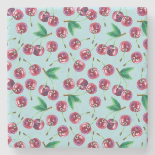 Moderne Aquarellkirschen: Juicy Berry Pattern Steinuntersetzer