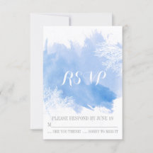 Moderne Aquarellkorallenriff Blaue Hochzeit RSVP