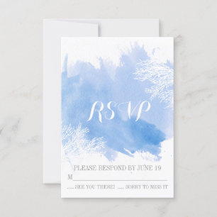 Moderne Aquarellkorallenriff Blaue Hochzeit RSVP Karte