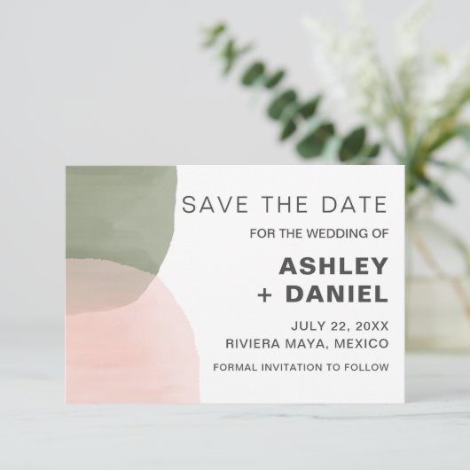 Moderne Aquarellkreise, die das Hochzeitdatum sich Save The Date (Stehend Vorderseite)