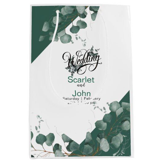 Moderne Aquarellmahlzeit bei Eukalyptus Hochzeit # Mittlere Geschenktüte (Vorderseite)