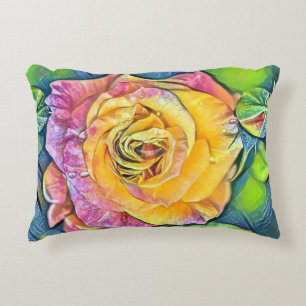 Moderne Aquarellmalerei auf rosa orangefarbene Ros Dekokissen