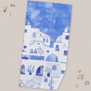Moderne Aquarellmalerei Santorin Griechische Insel Strandtuch