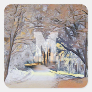 Moderne Aquarellmalerei von farbigen verschneiten  Quadratischer Aufkleber