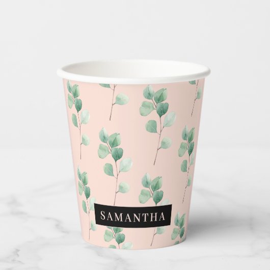 Moderne Aquarellmuster mit Namen Pappbecher (Vorderseite)