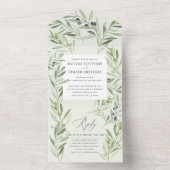 Moderne Aquarellnasse Olivenbäume Laub grün All In One Einladung (Innen Boden)