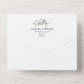 Moderne Aquarellnasse Olivenbäume Laub grün All In One Einladung (Rückseite)