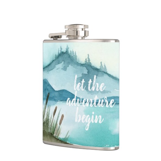 Moderne Aquarellnatur Das Abenteuer beginnt Flachmann (Links)