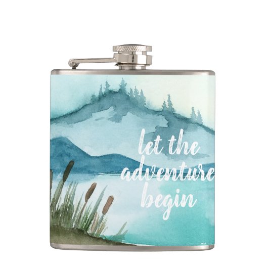 Moderne Aquarellnatur Das Abenteuer beginnt Flachmann (Vorderseite)
